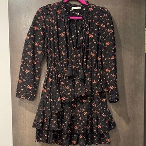 Ulla Johnson Black and Orange Floral Mini Dress